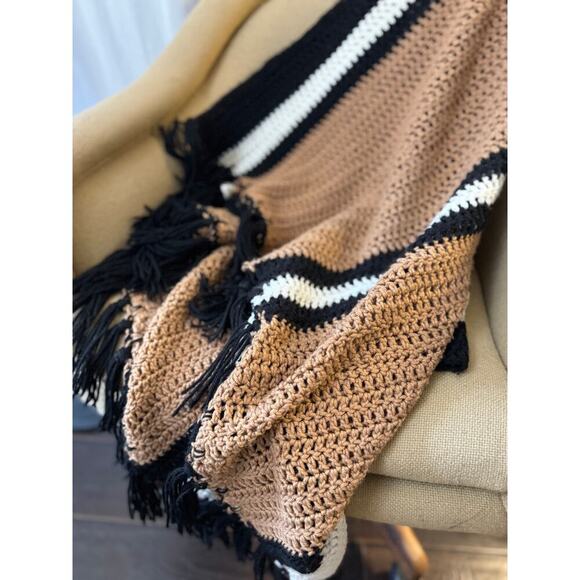 Handmade Crochet Blanket with Fringe - 38" x 66" - Picture 4 of 6